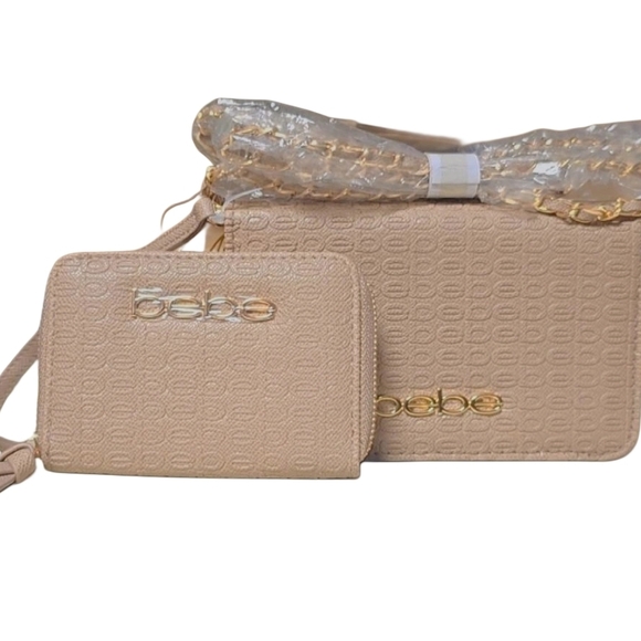 bebe Neutral Beige Quilted Logo Crossbody with Matching Wallet - Picture 4 of 4